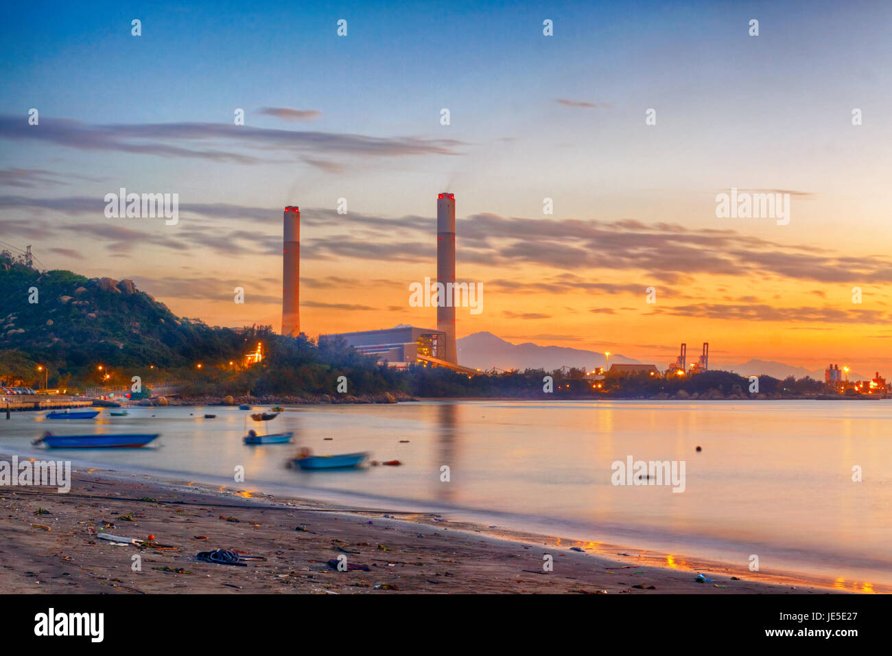 sunset of Petrochemical industry , power plant Stock Photo - Alamy