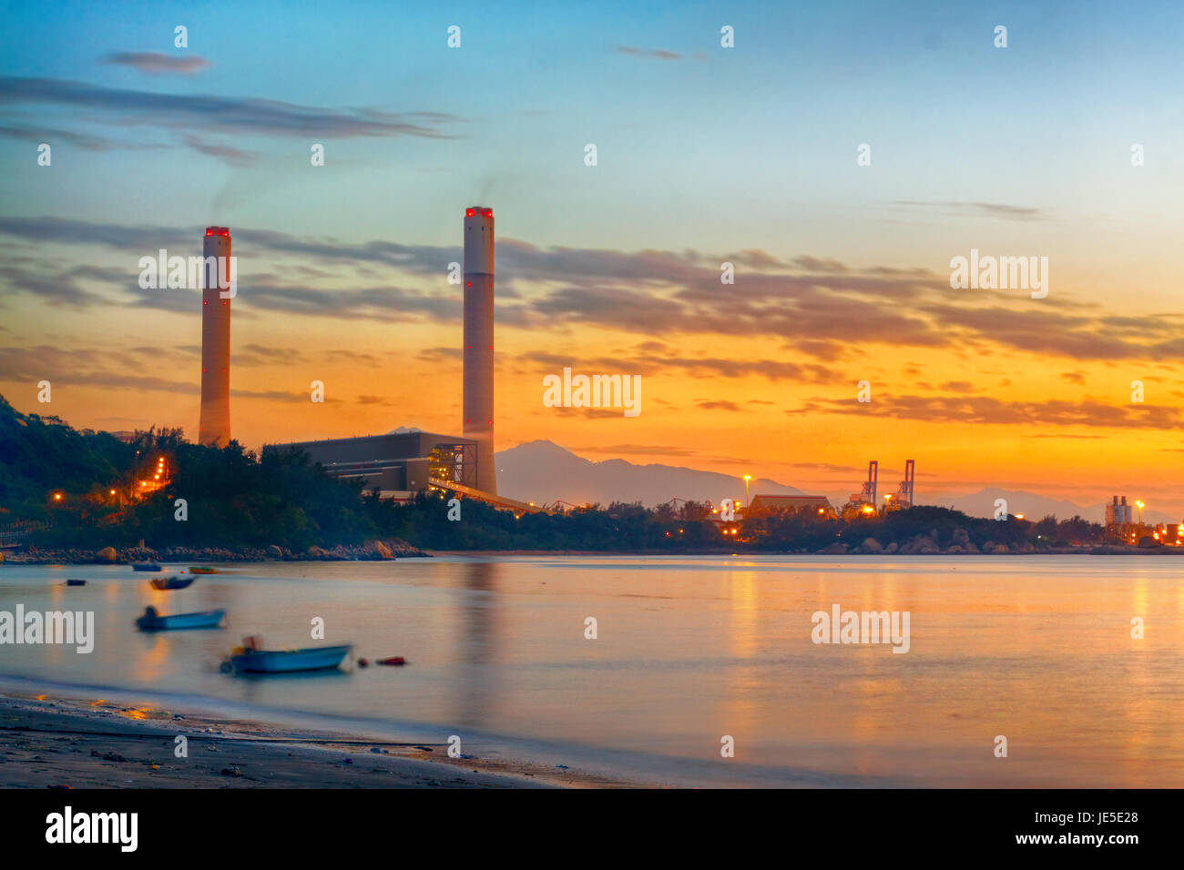 sunset of Petrochemical industry  , power plant Stock Photo