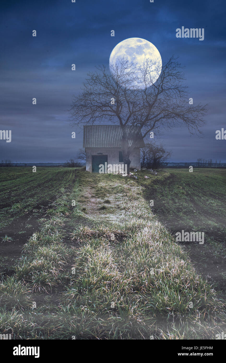 Spooky ghost house at night Stock Photo