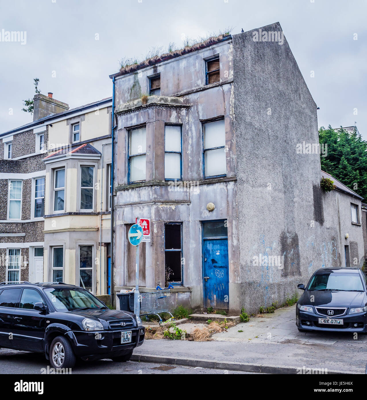 Delapidated house in Southwell Street, Bangor, Northern Ireland Stock Photo