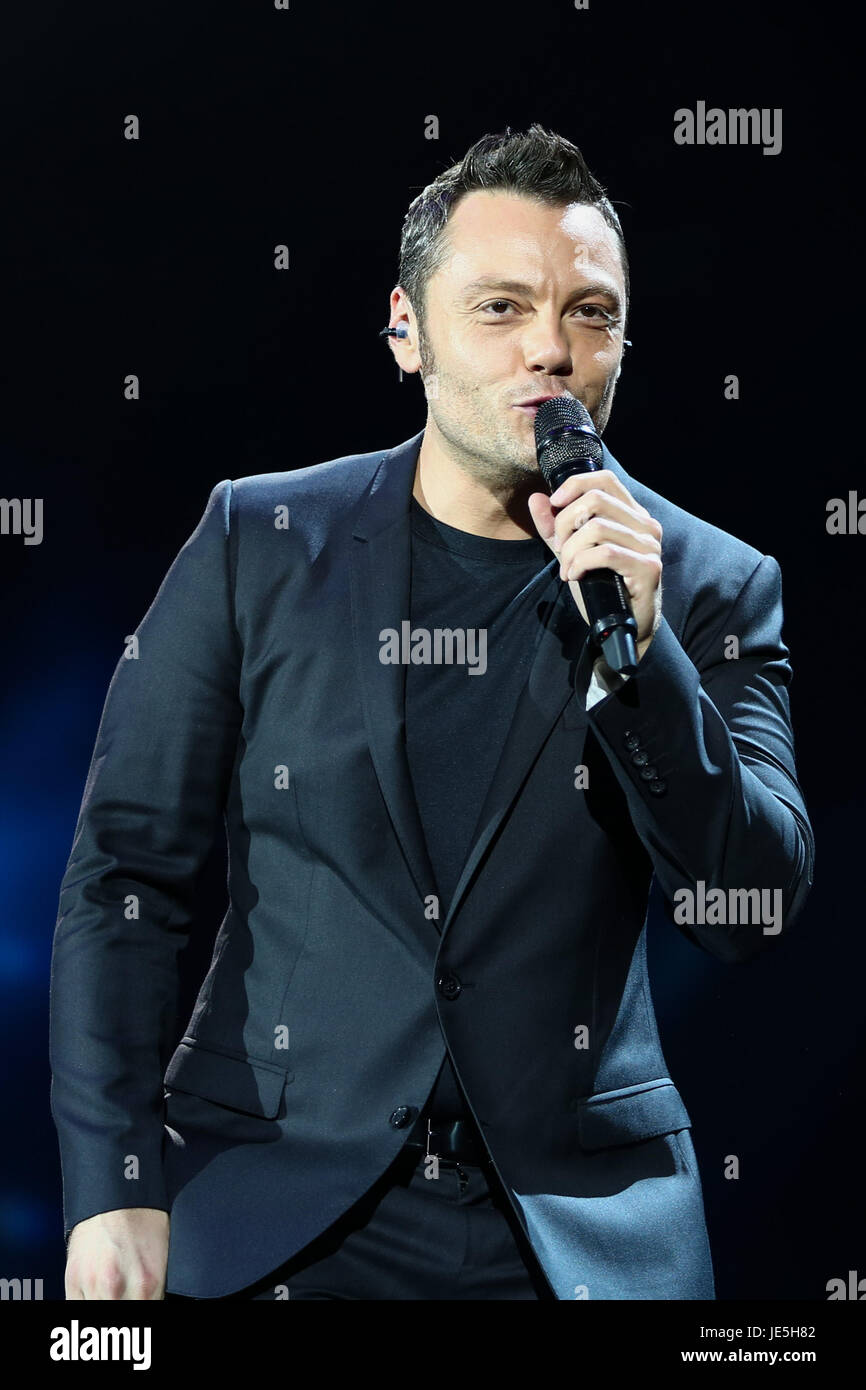 Torino, Italy. 21st June, 2017. Italian singer Tiziano Ferro performed live  at the Olympic Stadium, with his "Il mestiere della vita tour". A concert/show  full of energy, lights, heat, where everything has