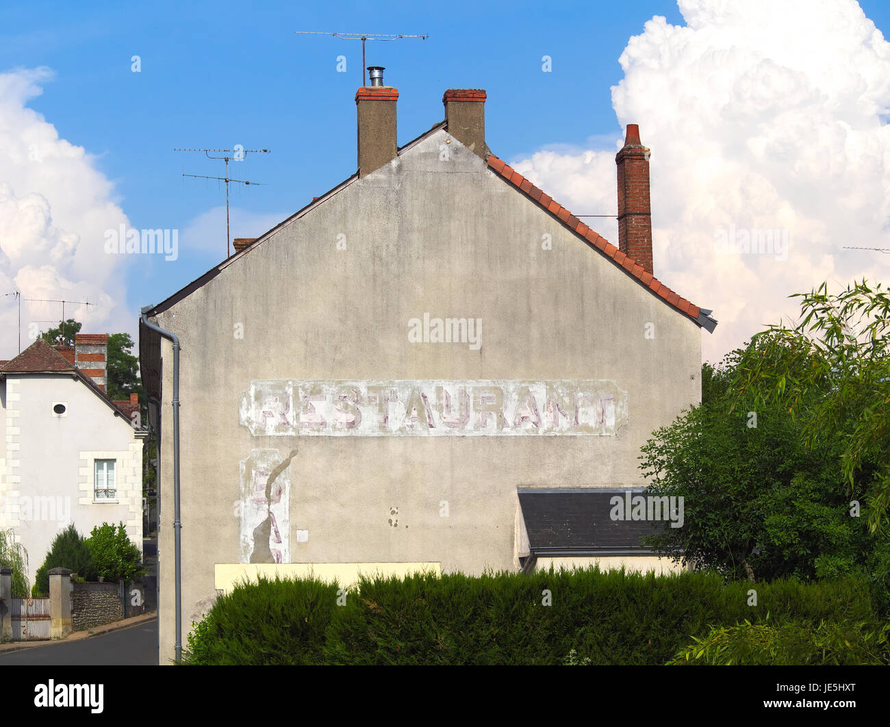 Former restaurant in a village in the Loire region, France Stock Photo