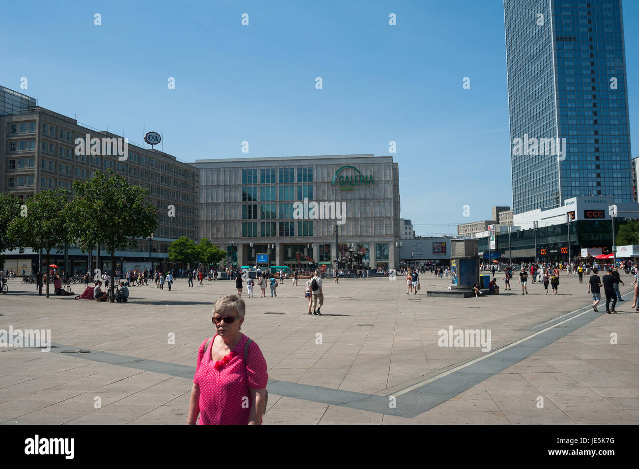 29.05.2017, Berlin, Germany, Europe - A view of the Alexanderplatz Square in Berlin Mitte with the Berolina House and the Park Inn Hotel. Stock Photo