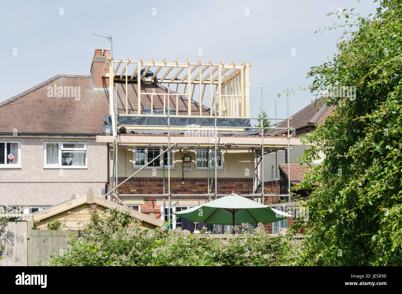 House undergoing loft conversion in Dudley, West Midlands Stock Photo