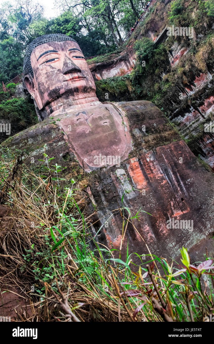 The Leshan Giant Buddha is a 71-meter, 233 ft tall stone statue. Built between 713 and 803 during the Tang Dynasty. Sichuan province in China, near th Stock Photo