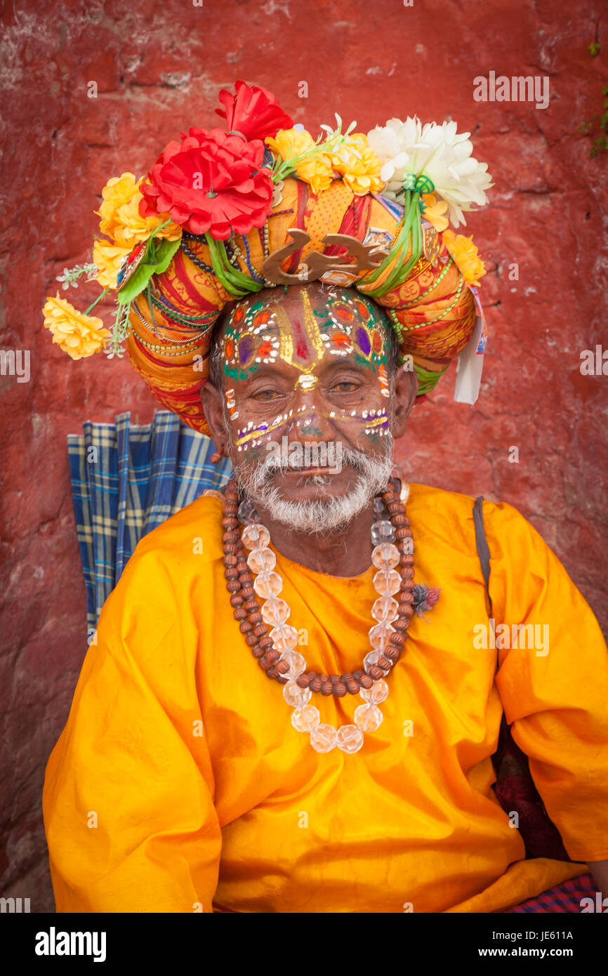 A Hindu Sadu Holy Man or Sadhu on the streets of Patan in Nepal, Nepal, Kathmandu Vally Stock Photo