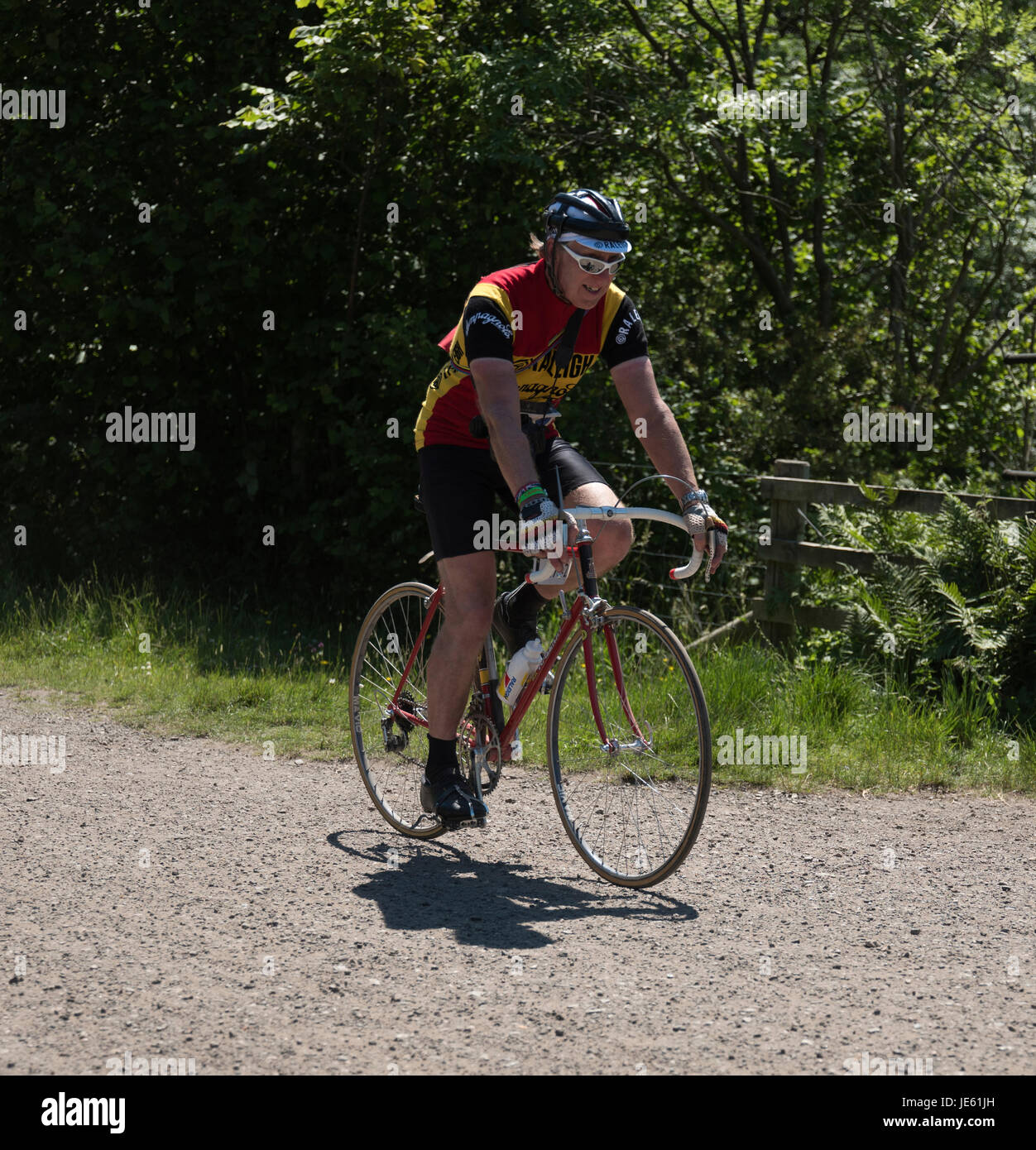 Cyclist taking part in 2017 Eroica Britannia event in Derbyshire. Stock Photo