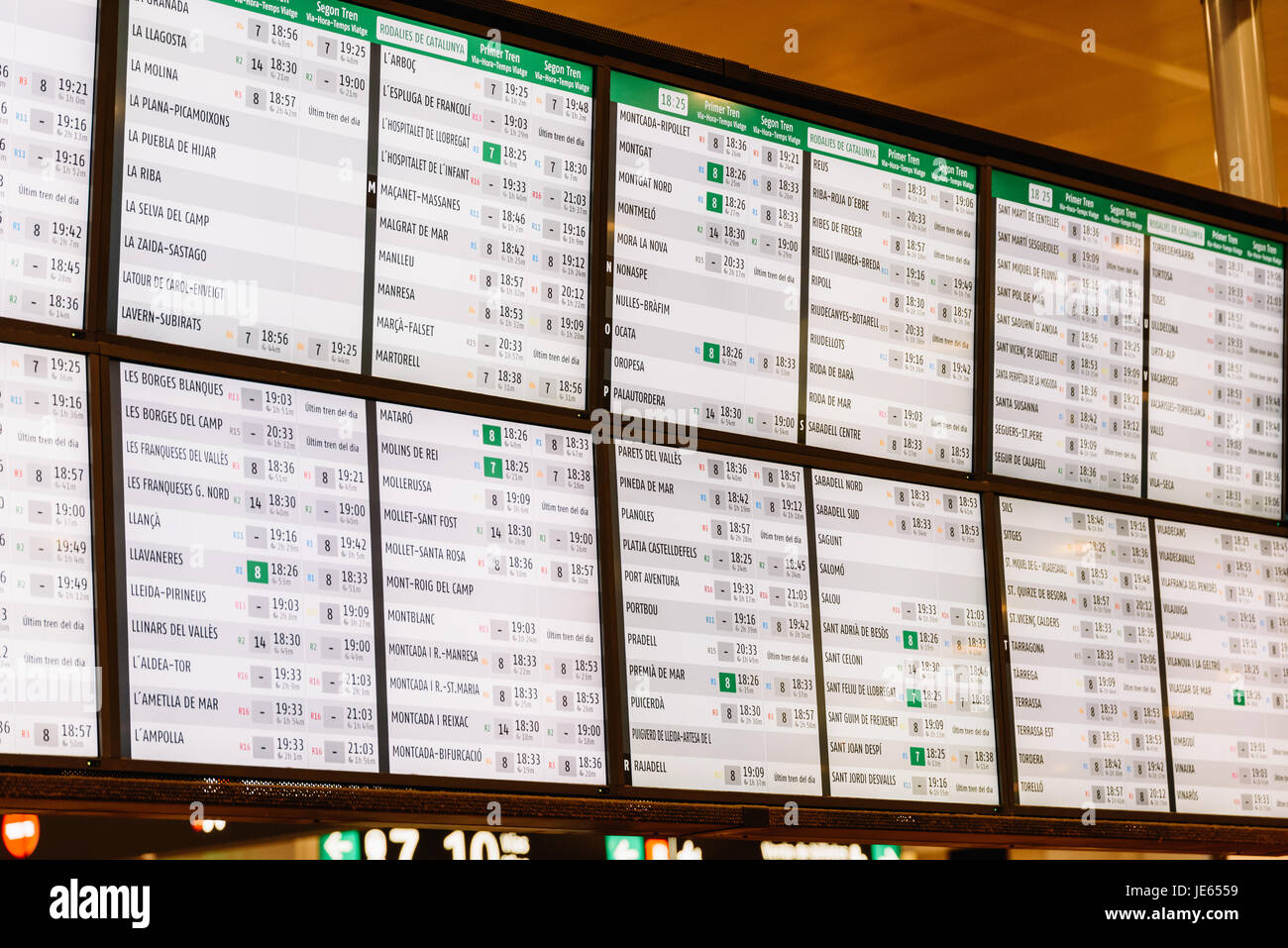 Train Departure And Arrivals Information Board In Barcelona Train Station Stock Photo