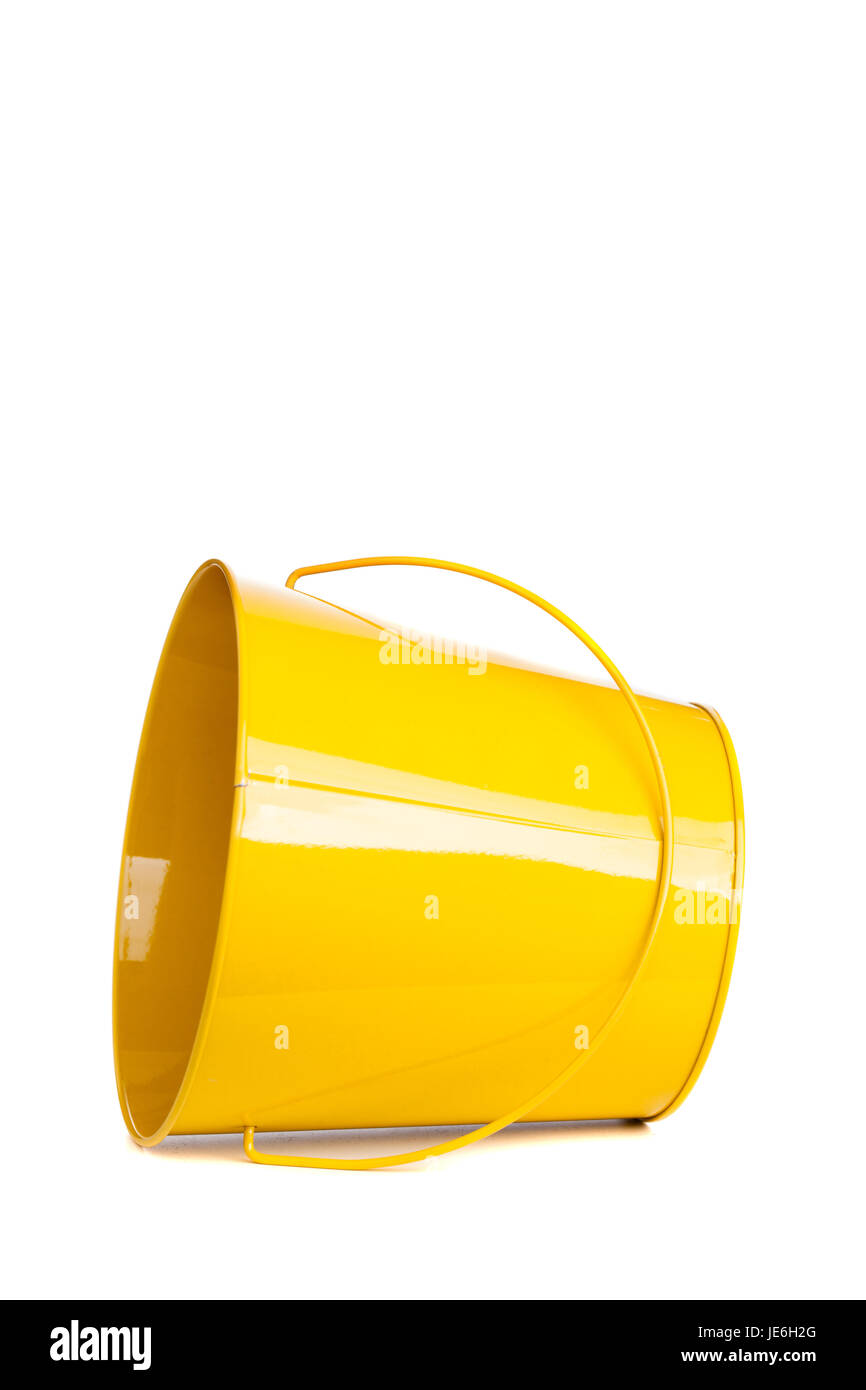 small yellow bucket isolated on white background Stock Photo Alamy