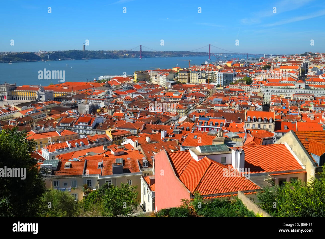 View of Lisbon from St. Jorge Castle Portugal Moorish Stock Photo
