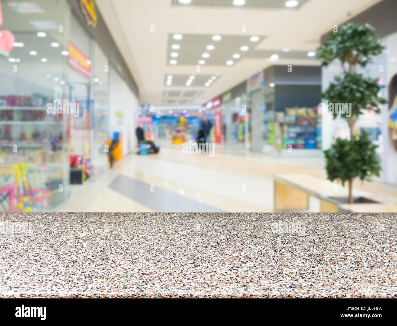 Marble board empty table in front of blurred shopping mall - can be ...