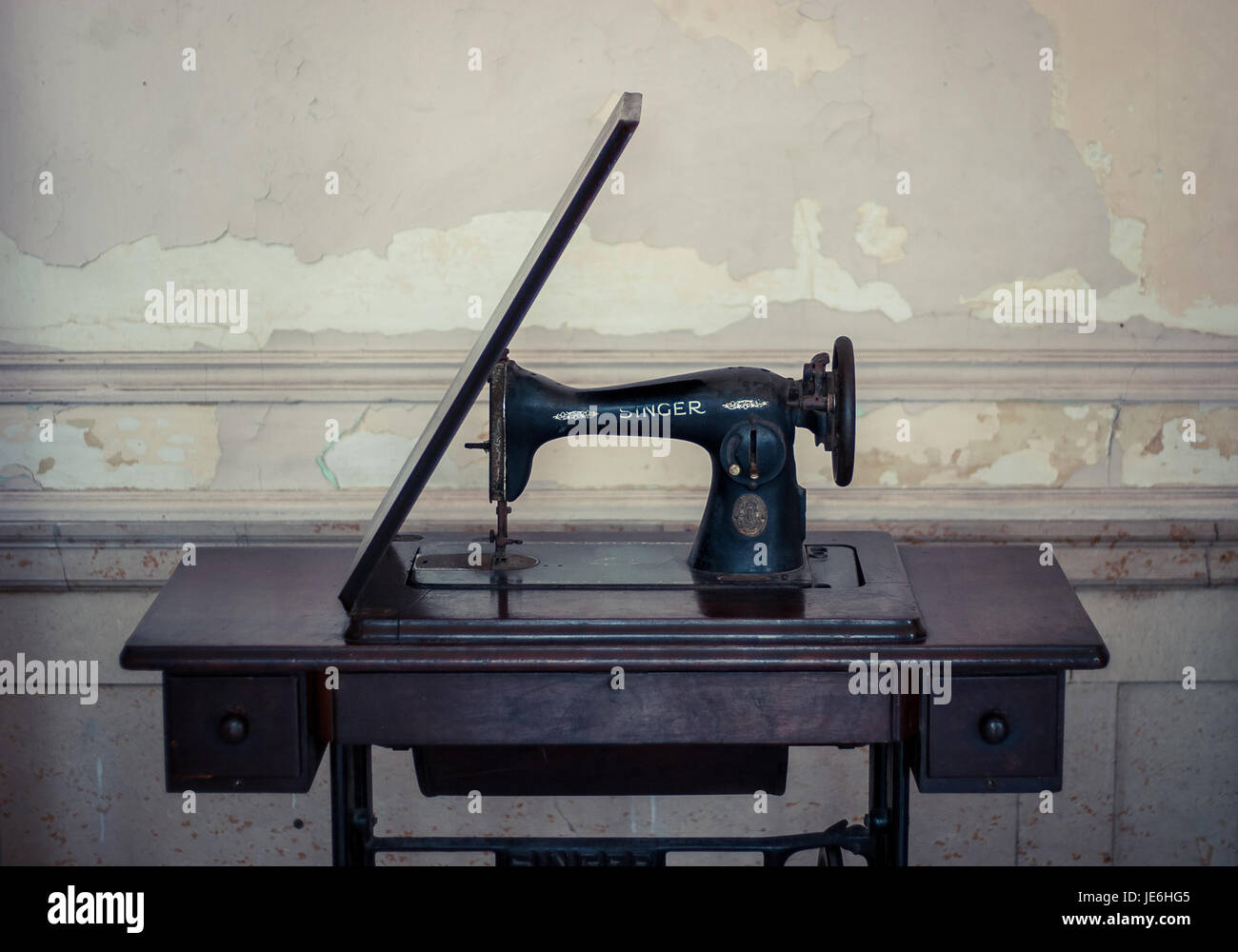 Old Singer Antique Sewing Machine in Museum of Revolution, Habana, Cuba Stock Photo