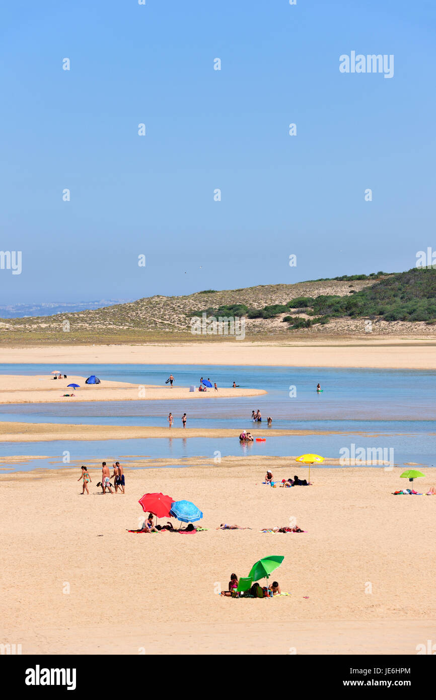 Lagoa de Albufeira (Albufeira Lagoon) beach. Sesimbra, Portugal Stock Photo