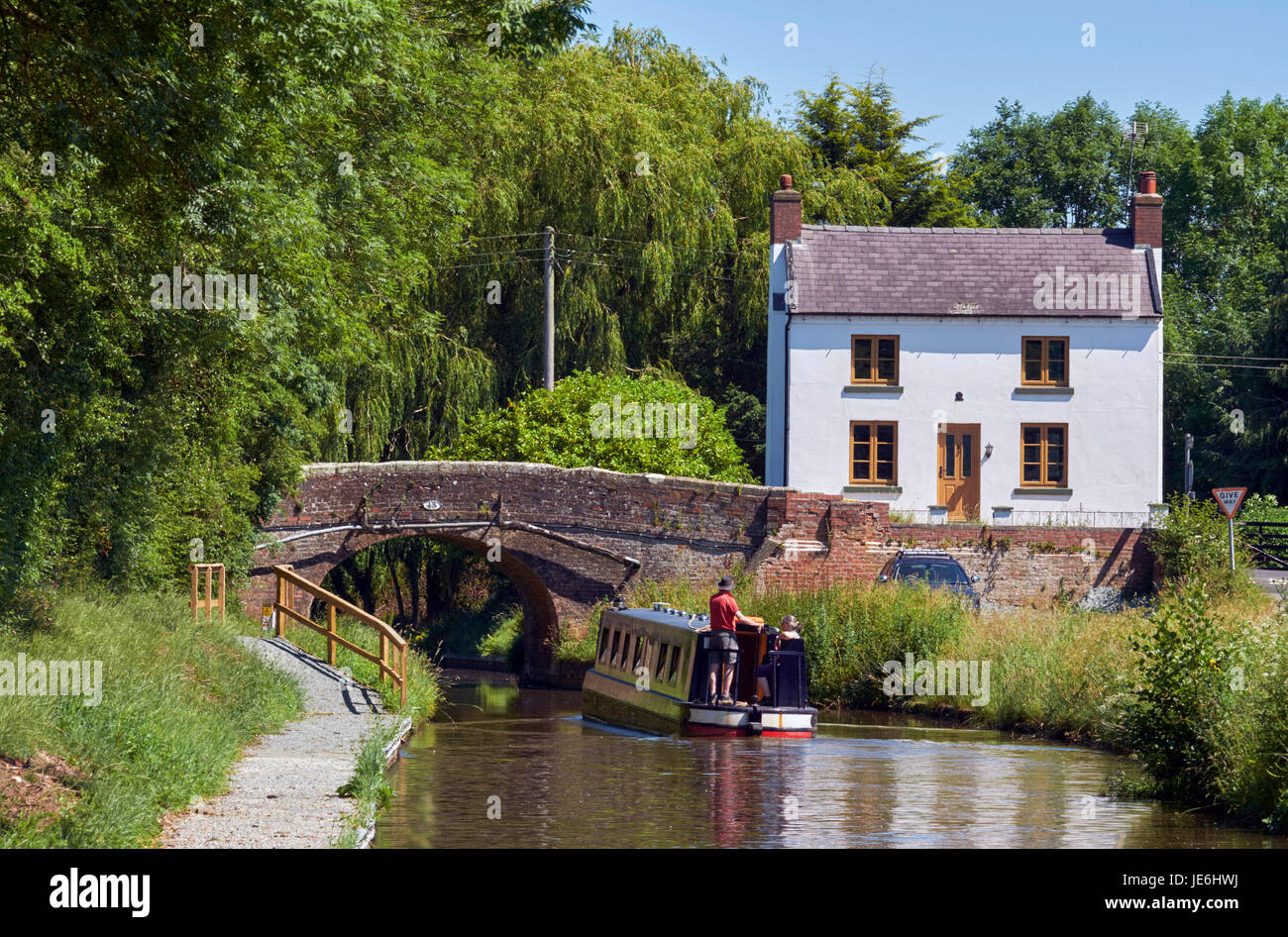 Boat on the Langollen Canal near Whixall, Shropshire, England. Stock Photo