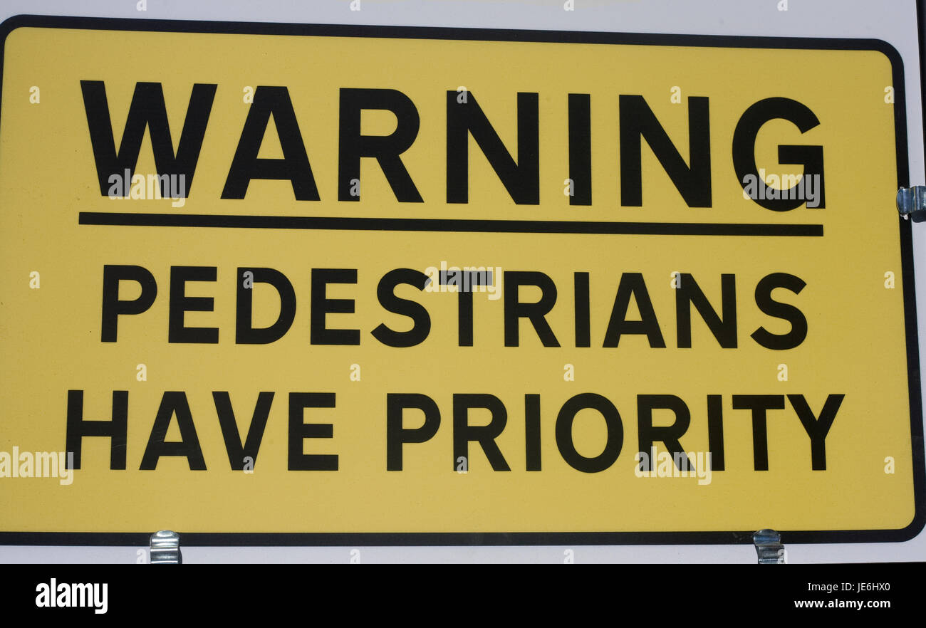 Road sign 'Warning - Pedestrians have Priority' in Bath Stock Photo