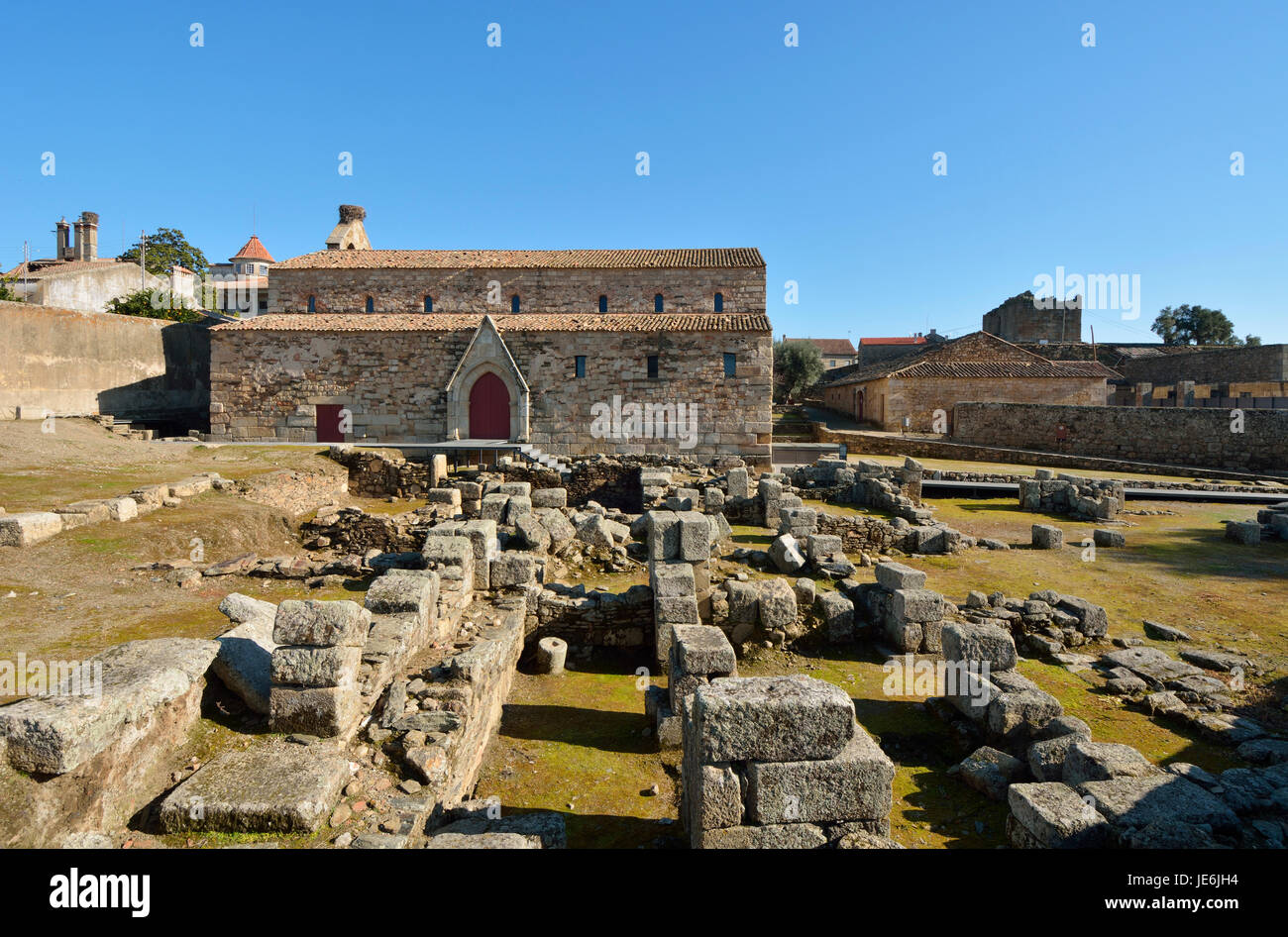 Roman house and Santa Maria church in the historic village of Idanha a Velha. Portugal Stock Photo
