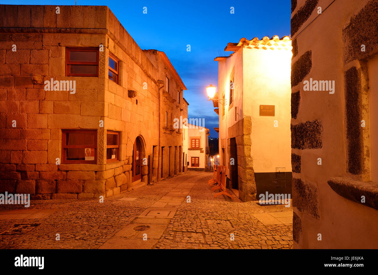 The medieval walled city of Miranda do Douro at twilight. Trás-os-Montes, Portugal Stock Photo