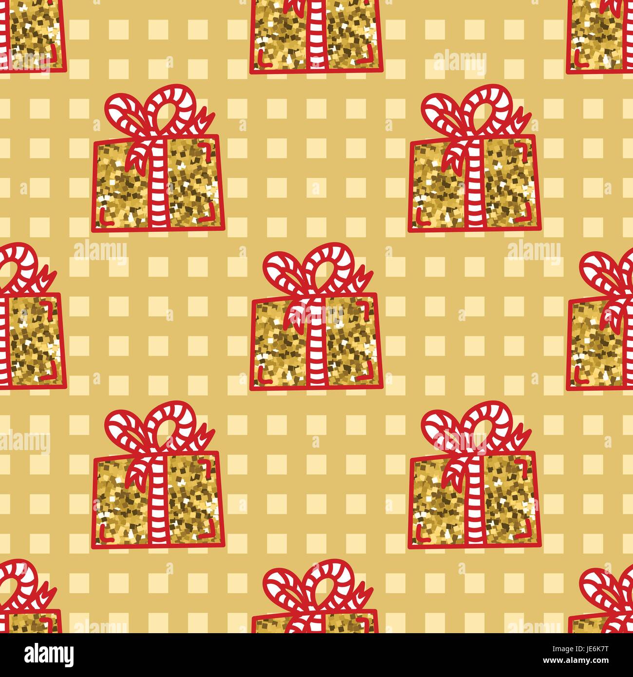 Gift Box With Ribbon Golden Vector Seamless Pattern Hand Drawn