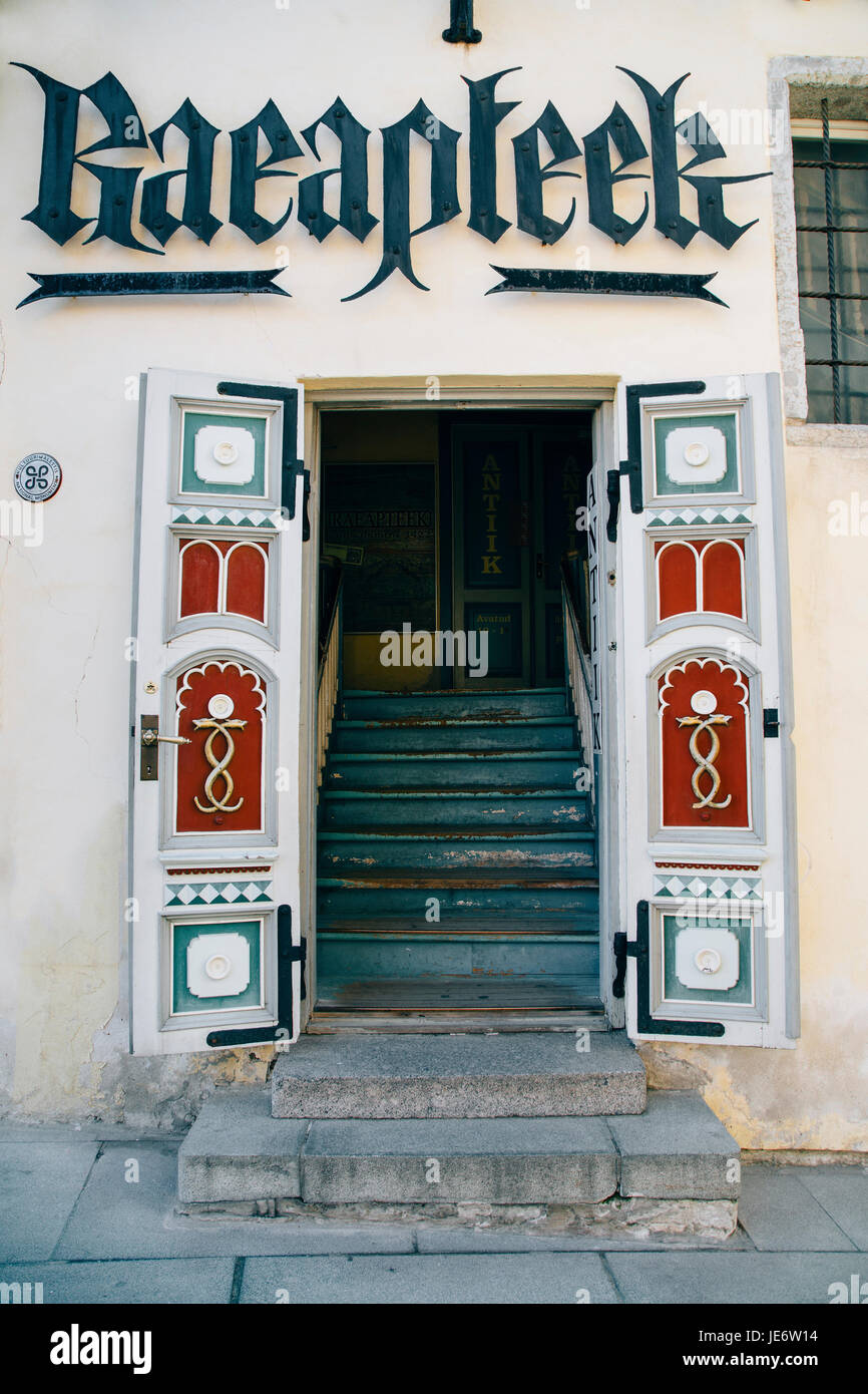 Entrance to the oldest pharmacy in Europe Tallinn, Estonia, Baltic States Stock Photo