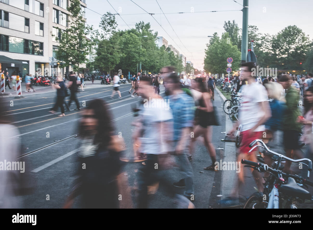 people crossing street - blur / city traffic Stock Photo