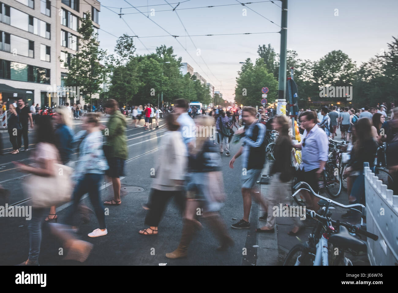 people crossing street - blur / city traffic Stock Photo