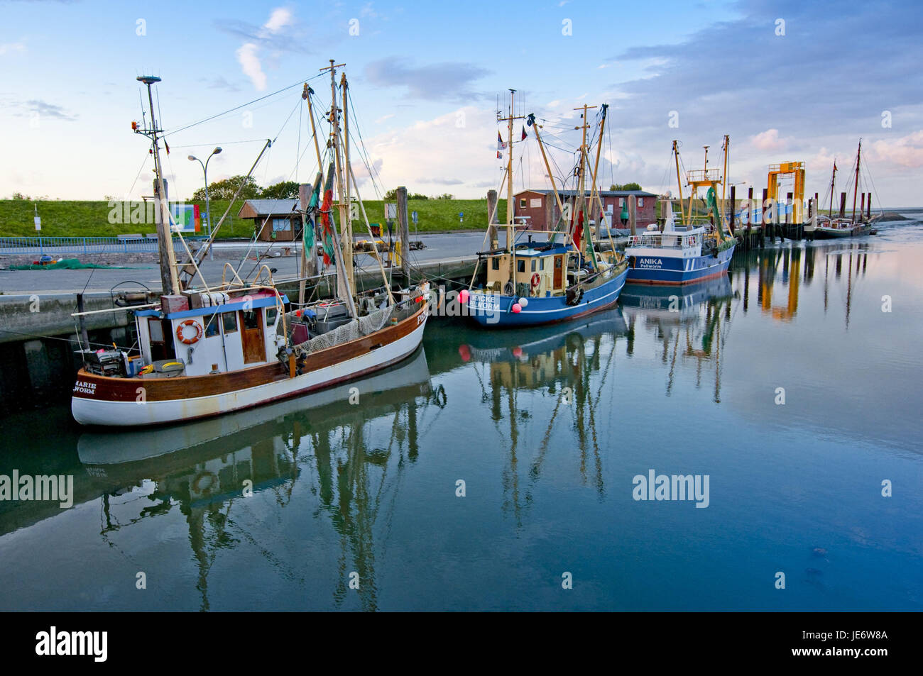 Germany, Schleswig - Holstein, Pellworm, harbour, investor, fishing trawler, Stock Photo