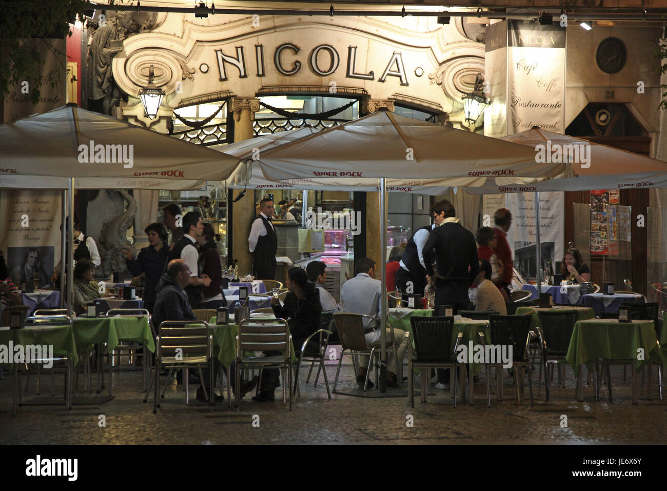 Portugal, Lisbon, cafe Nicola, guests, evening, Stock Photo