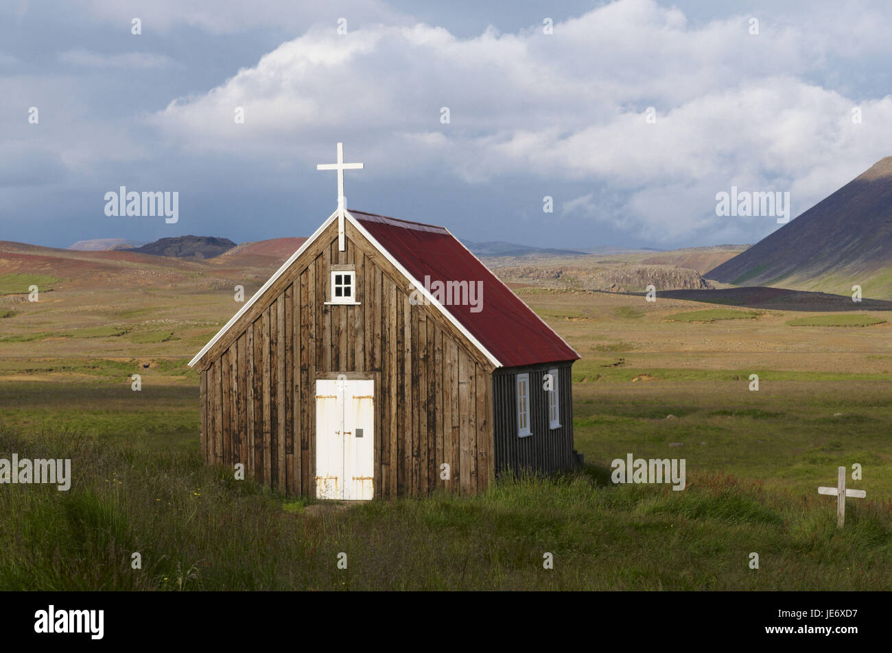 Iceland, Reyjanes peninsula, Krysuvik church, Stock Photo