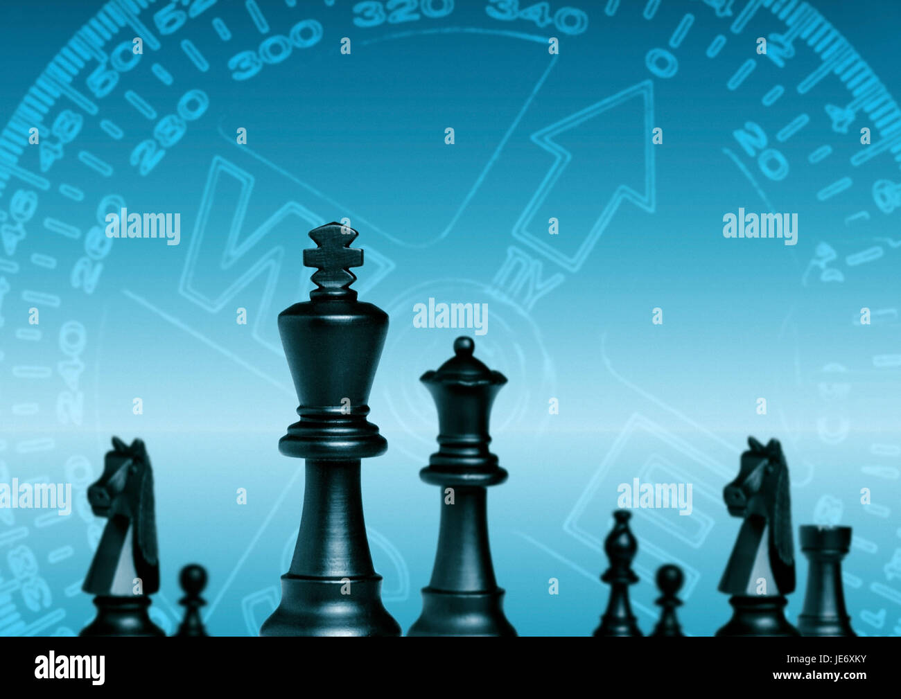 Chess Pieces With A Compass In The Background High-Res Vector