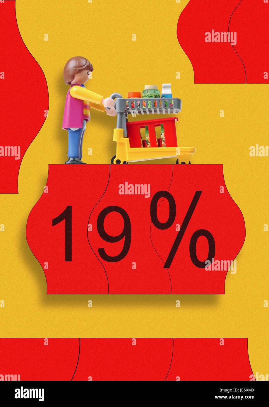 Value added tax, 19%, character, make purchases, Stock Photo