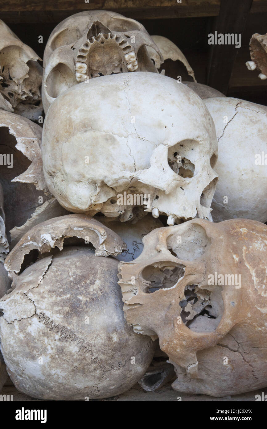 Cambodia, Phnom Penh, Choeung Ek, Killing Fields, Gedächtnis-Stupa with 8000 human skulls of the offerings the red Khmer, Stock Photo