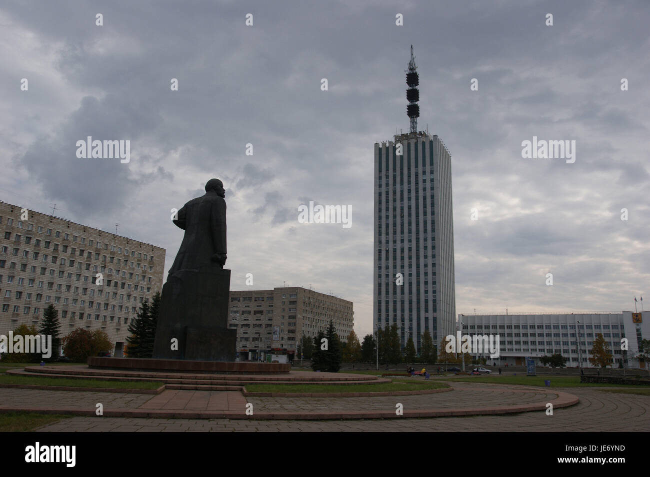 Russia, Archangelsk, space Lenin, statue, television tower, space Lenin, Lenin-Statue, Leninstatue, politics, story, tourism, building, residential houses, houses, tower, place of interest, communism, dictator, tourist, person, Stock Photo