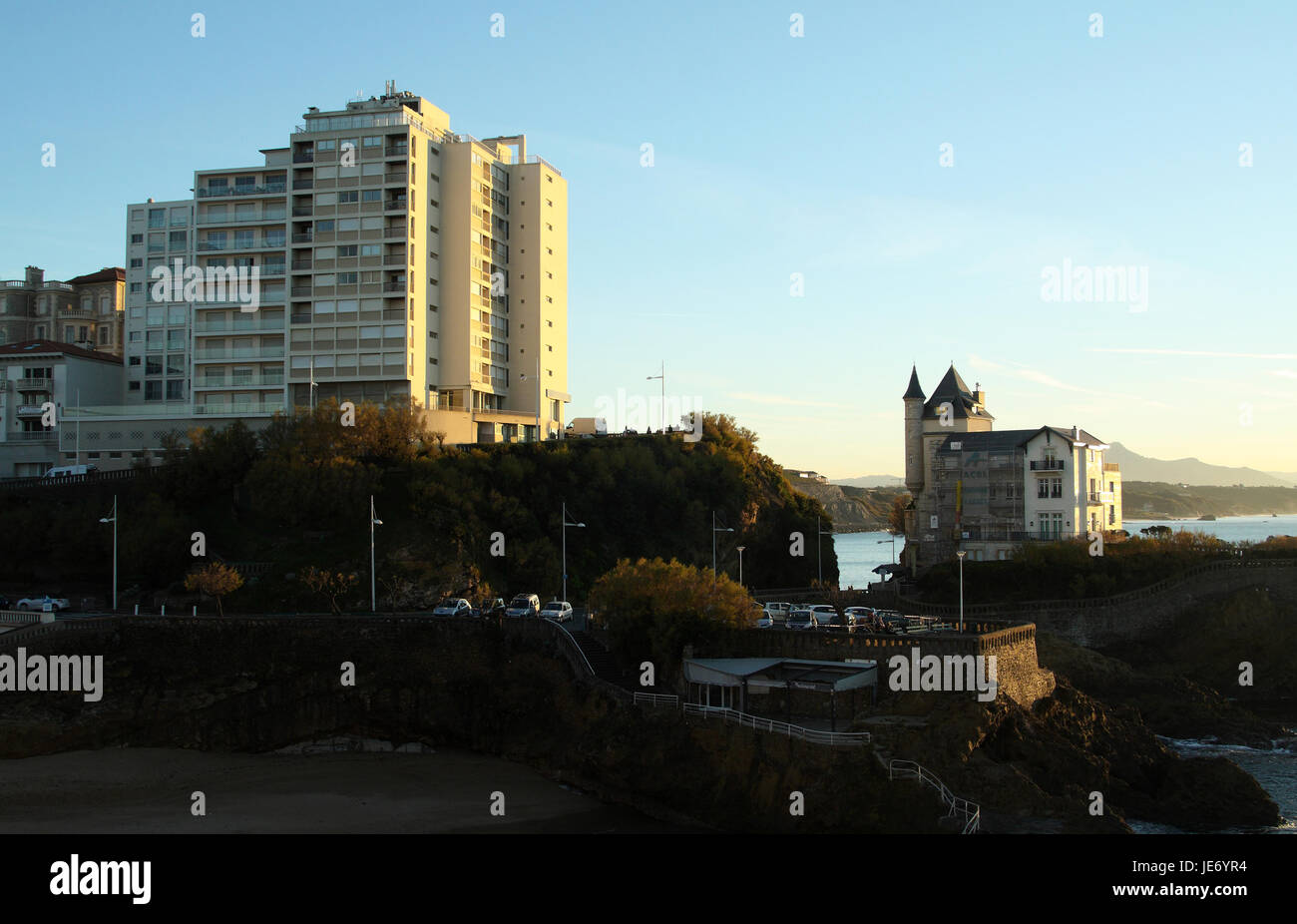 View south from Esplanade de la Vierge to the Villa Belza and Le Grand Large Hotel, Biarritz, France Stock Photo