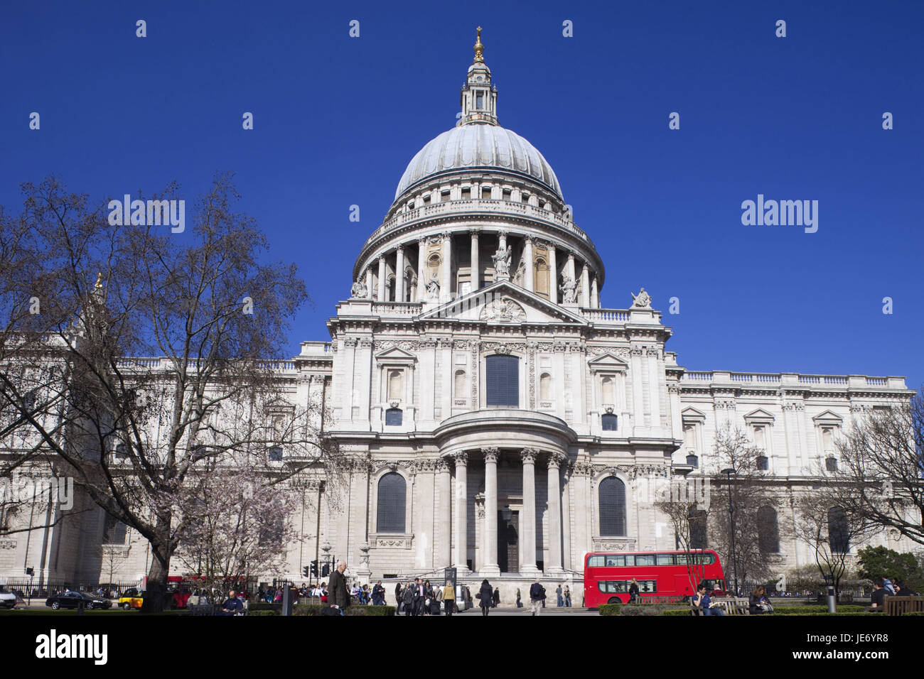 England, London, St. Paul's cathedral, outside, UK, GB, cathedral, church, building, new building, religion, faith, Christianity, architecture, dome, place of interest, tourism, person, tourist, sky, blue, Stock Photo