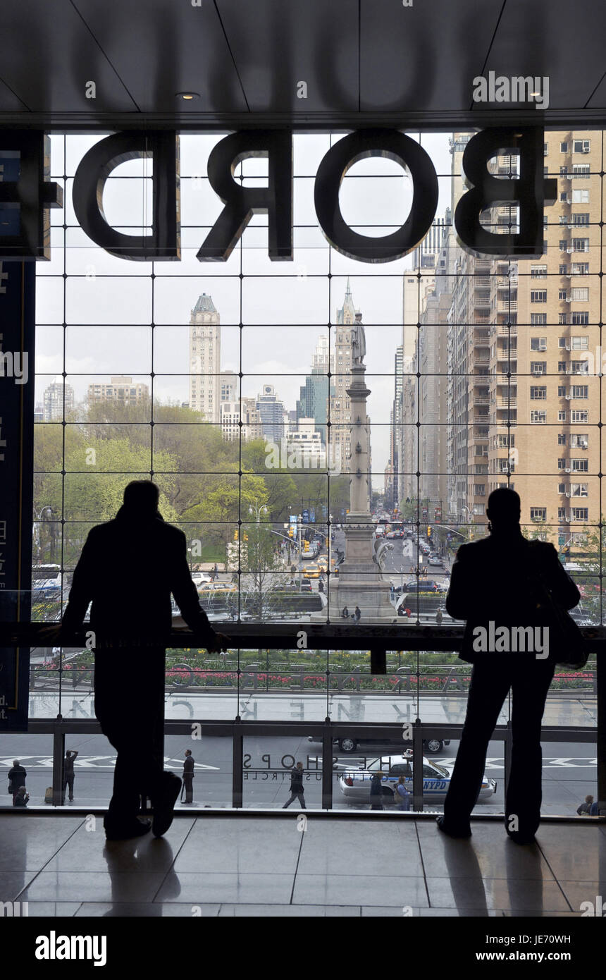 The USA, America, New York, Manhattan, Columbus Circle, time Warner centre, view by the glass front, Stock Photo