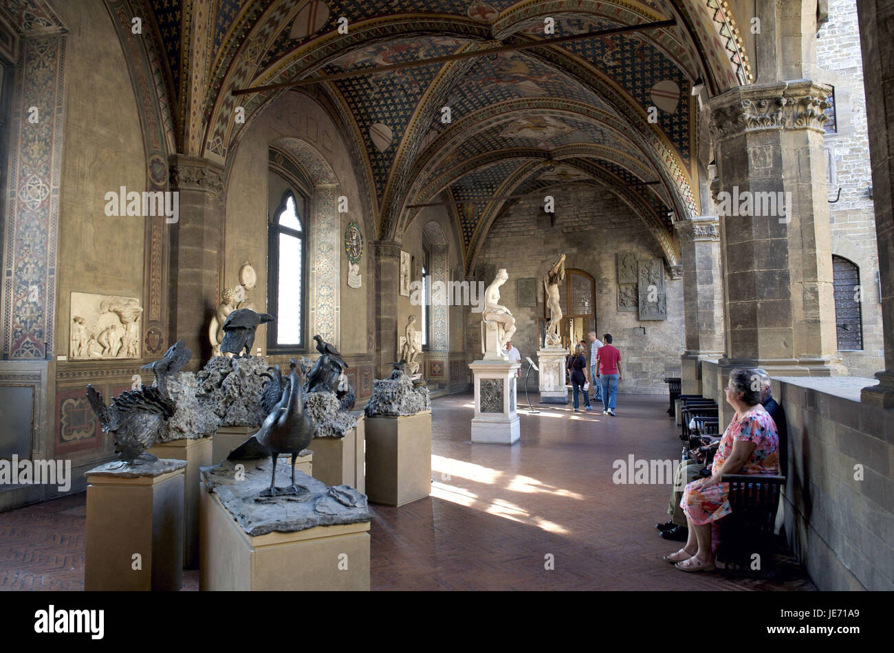 Italy, Tuscany, Florence, Bargello national museum, colonnade, tourist, Stock Photo