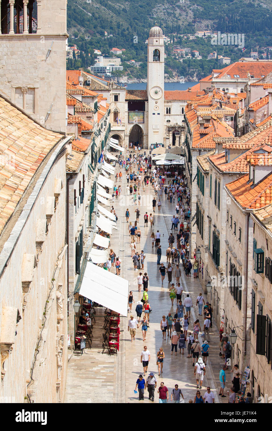 View from the massive defensive walls enclosing the beautiful red roofed medieval city of Dubrovnik on the Dalmation coast of Croatia Stock Photo