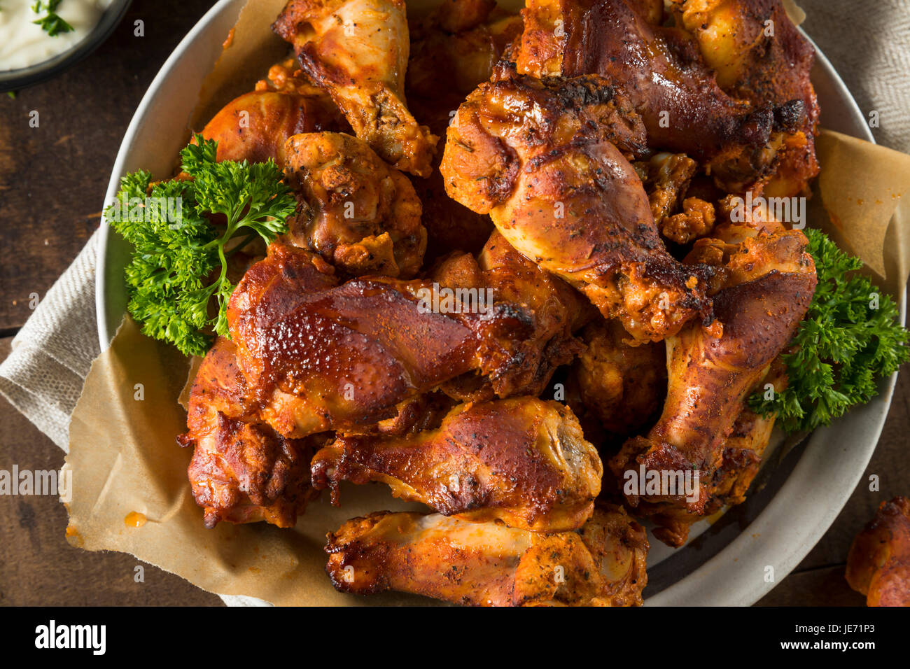 Spicy Smoked Chicken Wings with Hot Sauce and Ranch Stock Photo Alamy