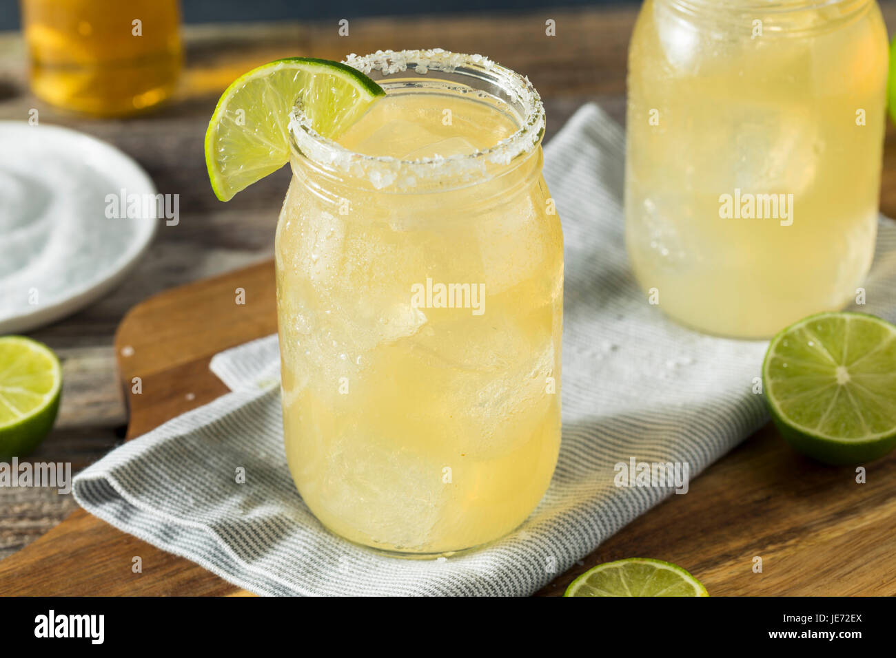 Refreshing Alcoholic Beer Margarita Beerita with Salt and Lime Stock