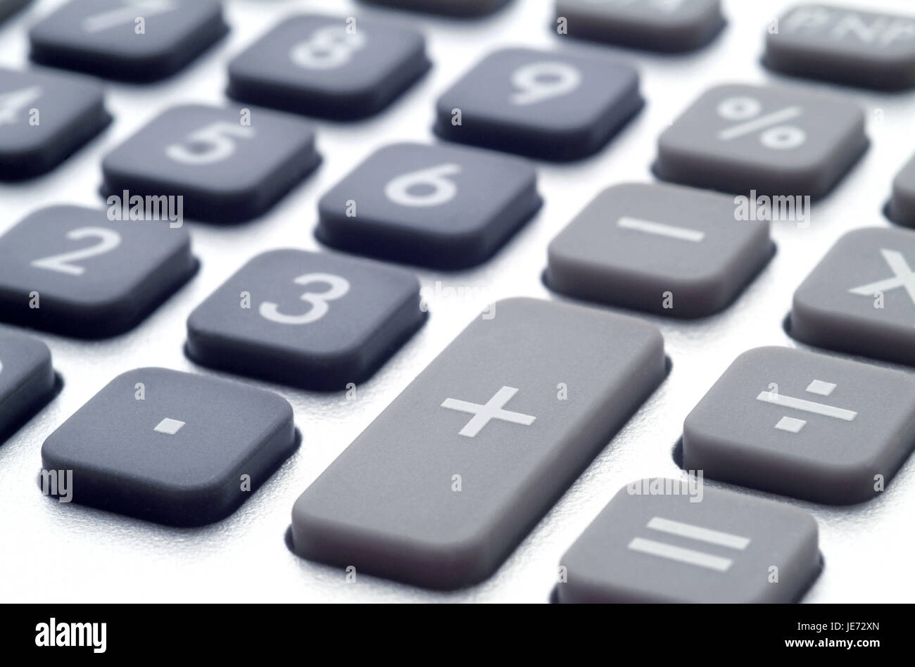 Keyboard, electronic calculator, desktop computer, close up Stock Photo