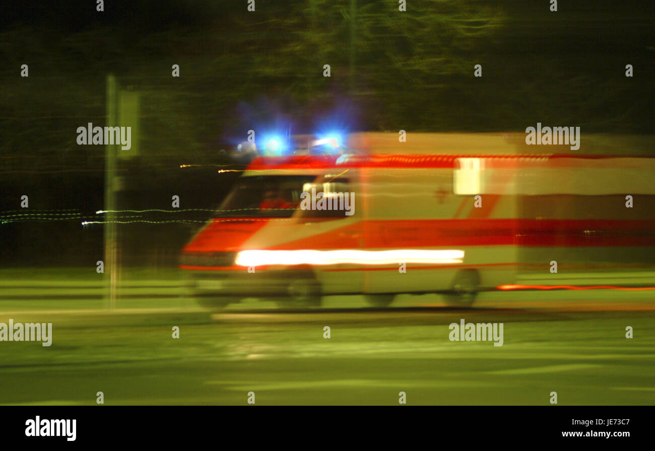 Ambulances with blue light, at night, Stock Photo