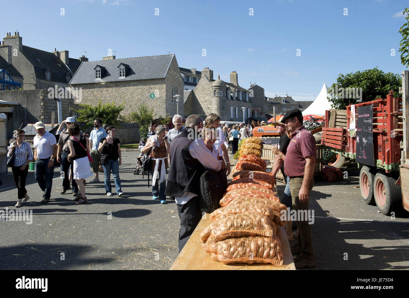Europe, France, Brittany, Finistere, Roscoff, bulb sales at the weekly market, Stock Photo