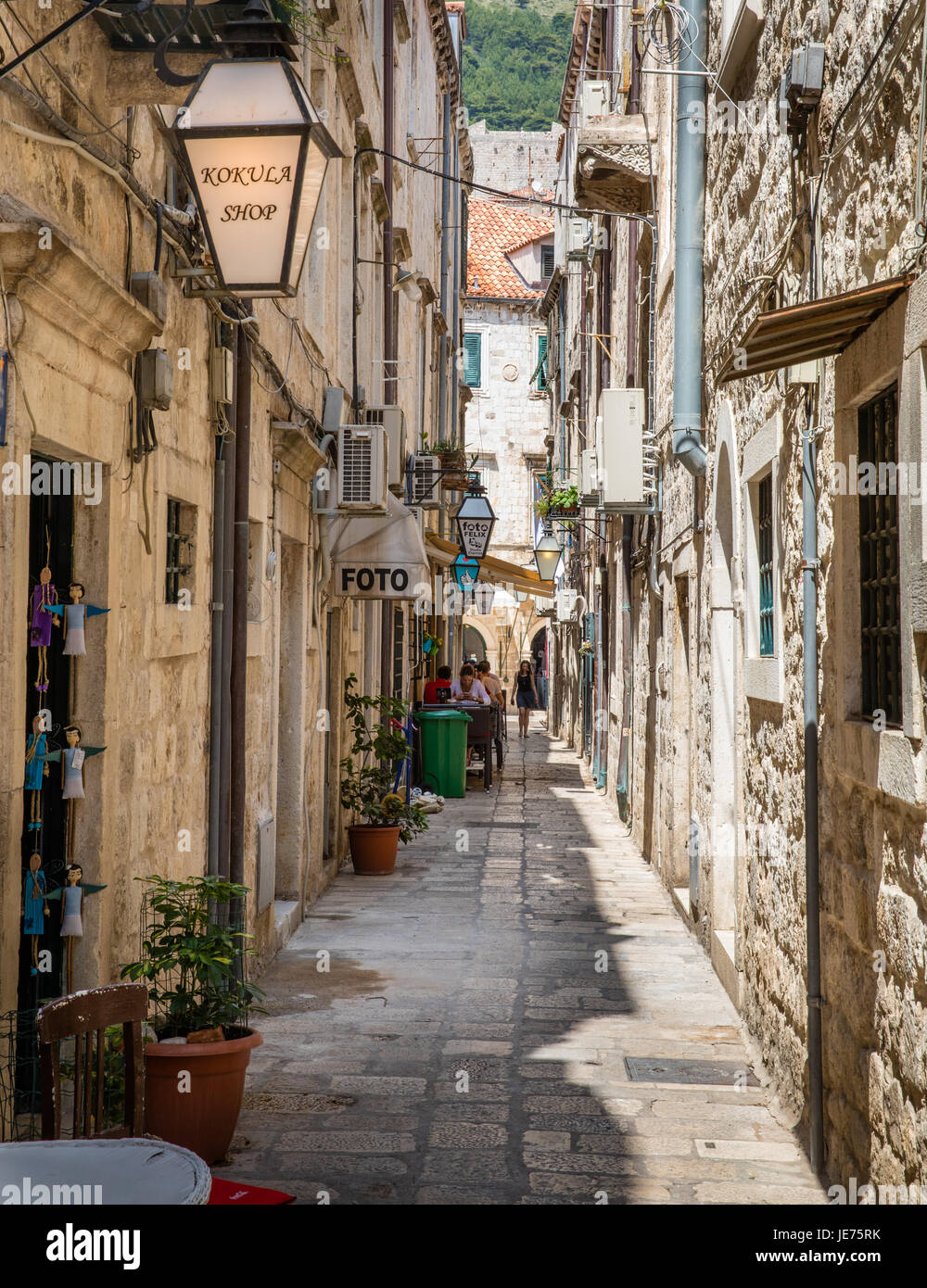 Narrow street in the Old City of Dubovnik on the Dalmatian Coast of Croatia Stock Photo