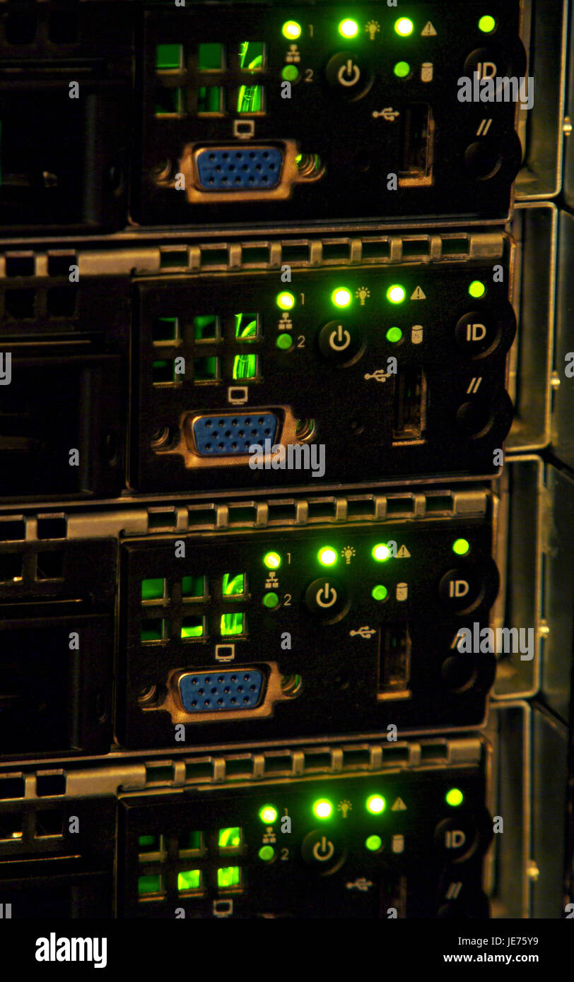 several connencted computers in Rack Stock Photo - Alamy