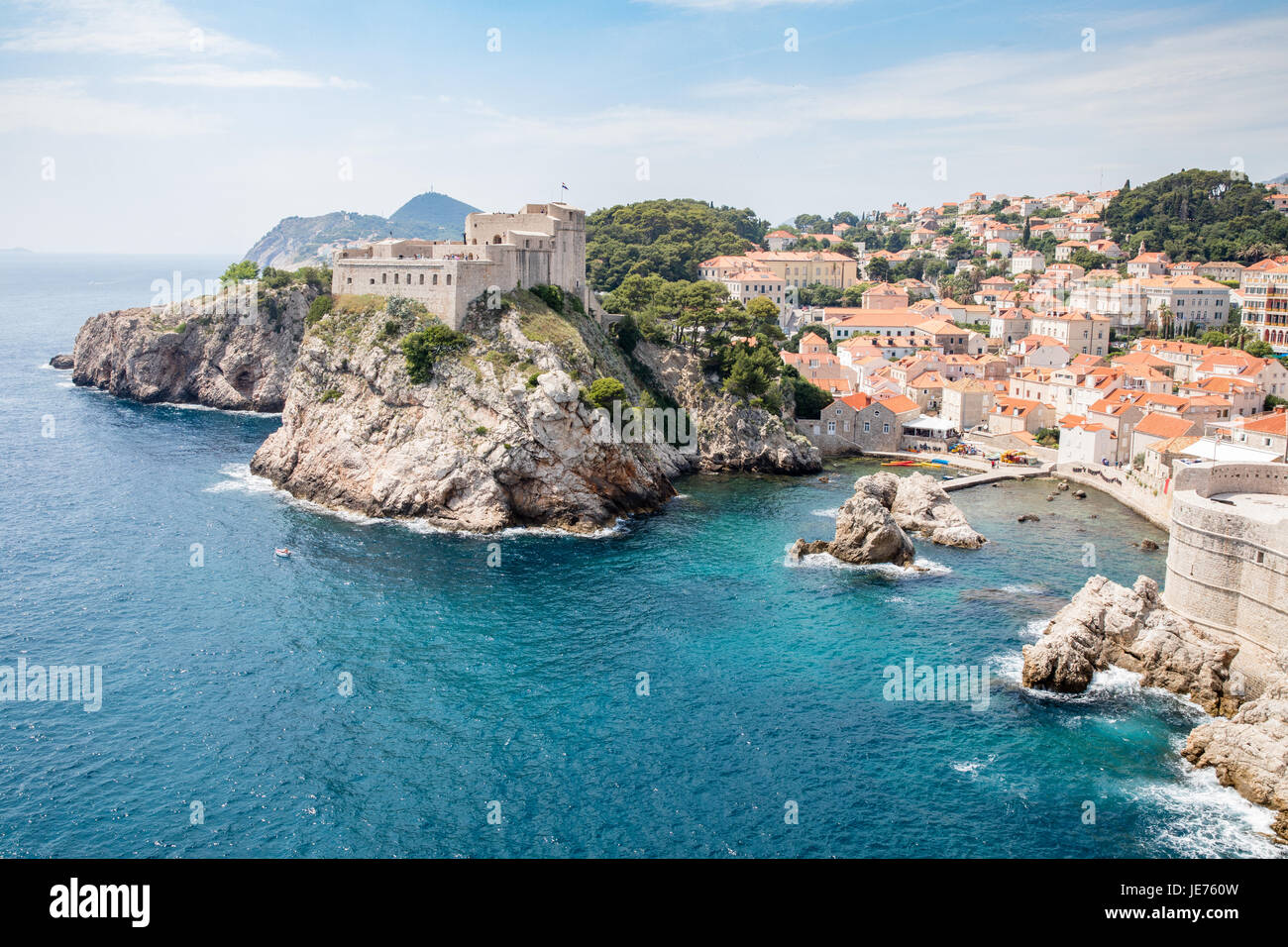 Lovrijenac or St Lawrence Fortress guarding the sheltered cove and northern seaward approach to Dubrovnik old town on the Dalmatian Coast Croatia Stock Photo