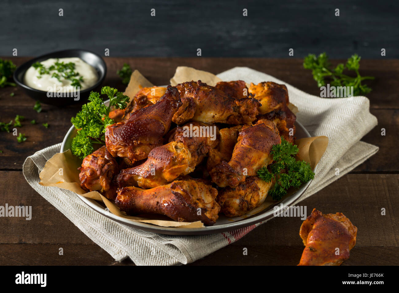 Spicy Smoked Chicken Wings with Hot Sauce and Ranch Stock Photo Alamy