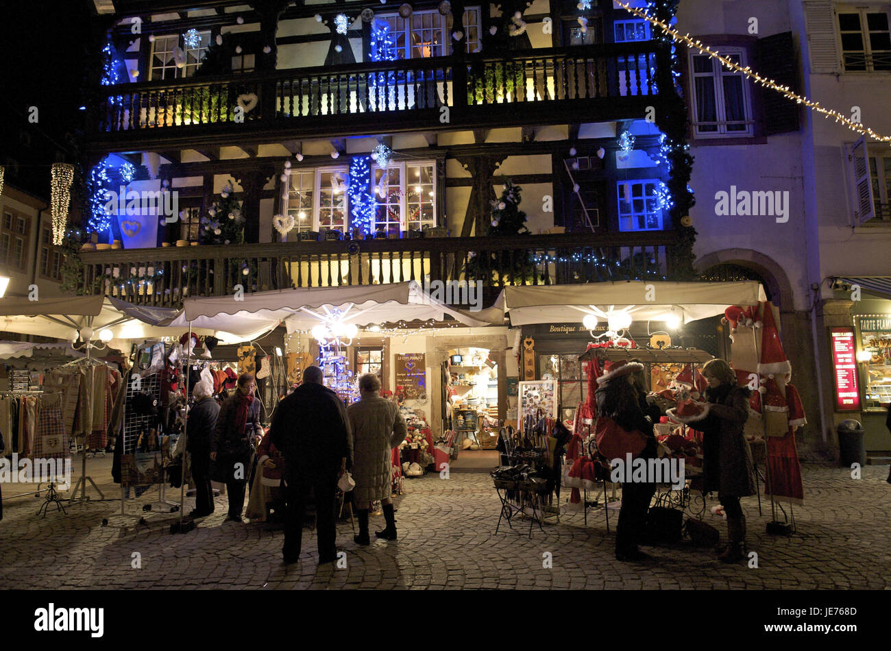 Europe, France, Alsace, Strasbourg, market stalls in the Place you Marche, Stock Photo