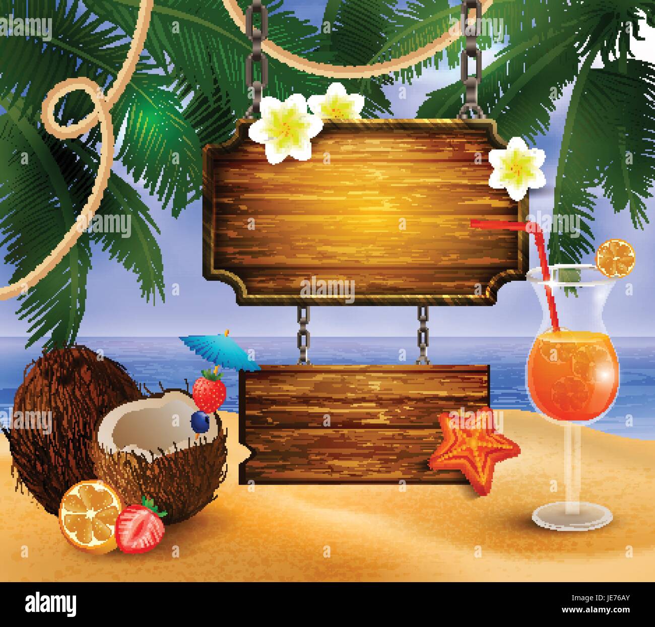 summer wooden sign on tropical beach background Stock Vector Image ...
