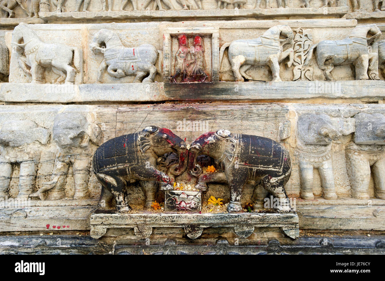 India, Rajasthan, Udaipur, Jagdish temple, relief, medium close-up, Stock Photo