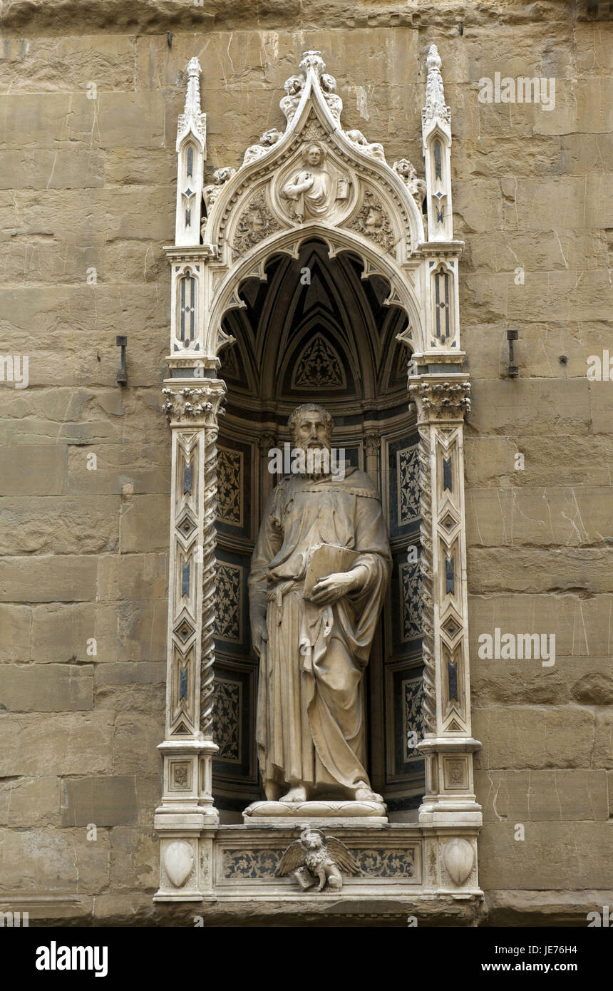 Italy, Tuscany, Florence, church Orsanmichele, statue, saint Markus von Donatello, Stock Photo